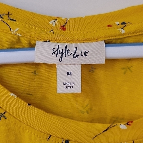 3/$30 Style & CO Mustard Yellow Floral Cotton Short Sleeve T-shirt Size 3X - Picture 3 of 7